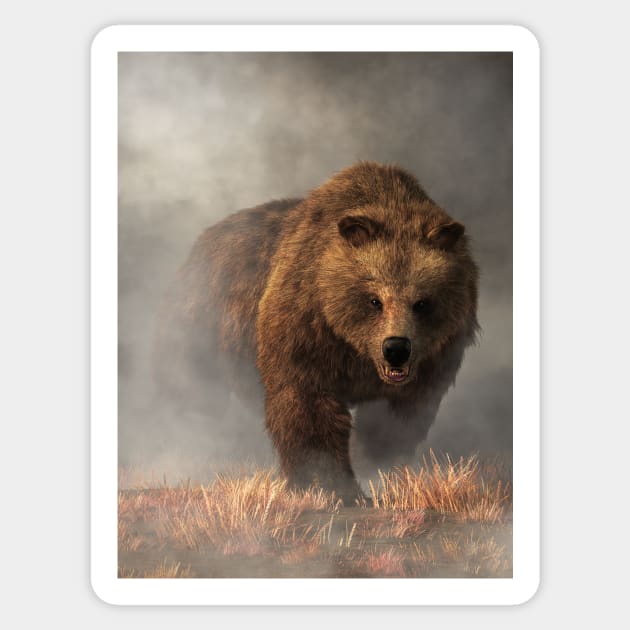 Grizzly Bear Emerging from the Fog Sticker by DanielEskridge